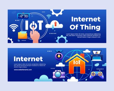 İki dikey şablon seti. El çizimi çizgi film IoT kompozisyonları