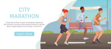 Şehir maratonu el çizimi yatay pankart şablonu
