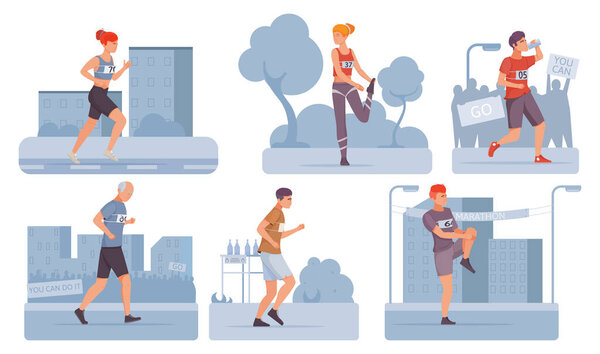 City marathon hand drawn mini compositions collection