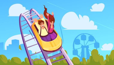 El Çizimi karikatür lunaparkı kompozisyonu