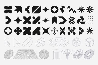 Minimalist doğrusal retro futuristik element kümesi koleksiyonu