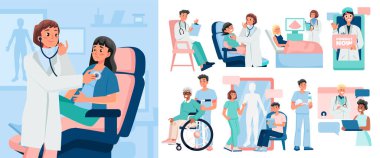 Resim seti koleksiyonu olan el çizimi düz sağlık hizmeti simgesi