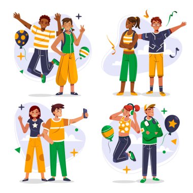 El çizimi düz uluslararası gençlik günü mini kompozisyon seti