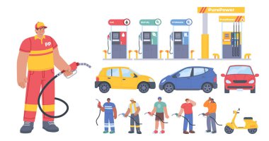 Düz Benzin İstasyonu Element Koleksiyonu