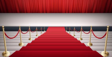 Merdivenli kırmızı halı kompozisyonu