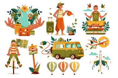 Sürdürülebilir Seyahat Elleri Çizilmiş Düz Element