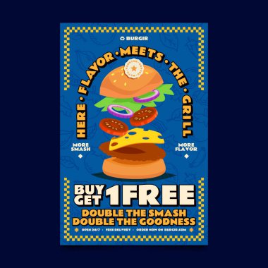 Modern Çizgi Film Ezici Burger Posteri