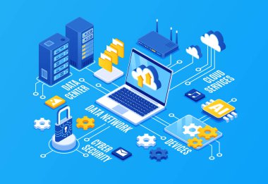 Mavi Veri Ağı Isometric Bilgi Grafikleri