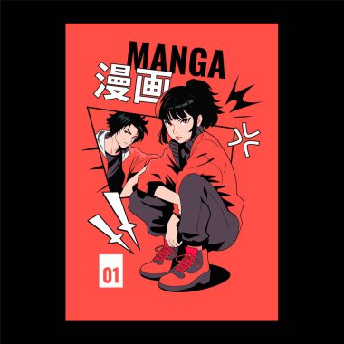 Karakterli Japon Manga Kapağı Şablonu