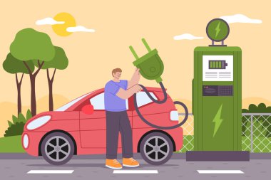 El çizimi düz şarjlı araba kompozisyonu