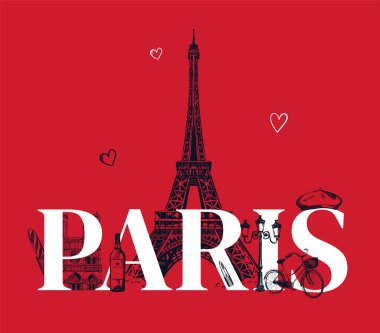 El çizimi Paris Kırmızı Arkaplan
