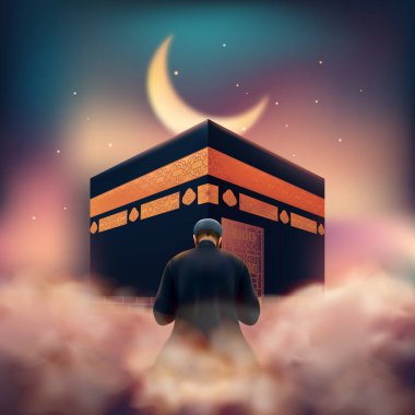 Kabe Bulutları ve Yarım Ay ile Gerçekçi Hacc Arkaplanı