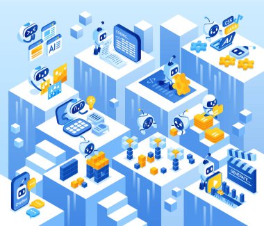 Mavi Yapay Zeka Araçları Isometric Illustration