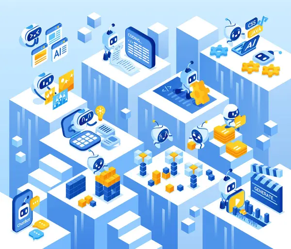 Mavi Yapay Zeka Araçları Isometric Illustration