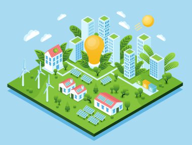 Sürdürülebilir Şehir Isometric Orijinal Bileşimi