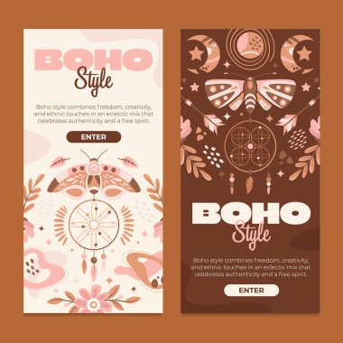 Boho Soyut Doğa Elementleri Afişi Ayarlandı