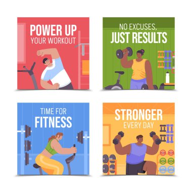Fitness İnsanları Düz Kare Kompozisyon Koleksiyonu