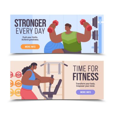 Spor salonundaki Fitness İnsanları Yatay Afişler Koleksiyonunda