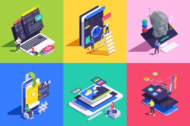 Uzaktan Çalışan Isometric Resim Kompozisyonları