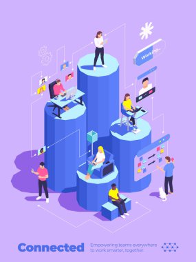 Bağlı Uzaktan Çalışma Takımı Isometric Illustration