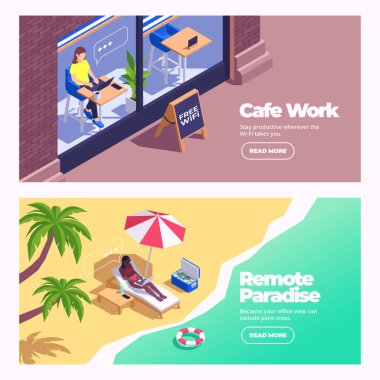 Uzaktan Çalışan Isometric Yatay Sancaklar Koleksiyonu