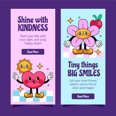 Retro Çizgi Film Süper Eğlenceli Yatay Bayrak Koleksiyonu