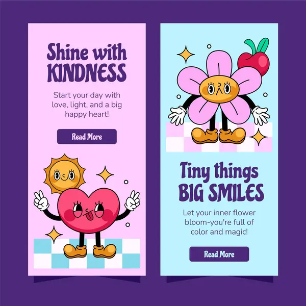 Retro Çizgi Film Süper Eğlenceli Yatay Bayrak Koleksiyonu