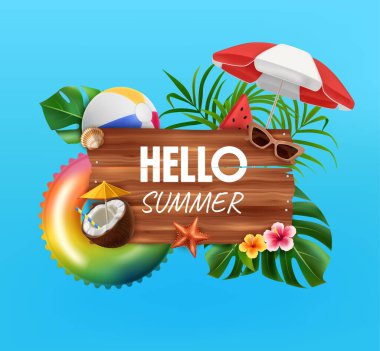 Plaj Ögeleriyle Gerçekçi Yaz Kompozisyonu