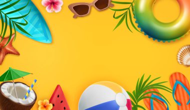 Plaj Malzemeleri ile Gerçekçi Yaz Arkaplanı