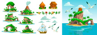 Çizgi film Tropikal Ada Orijinal Element Kümesi