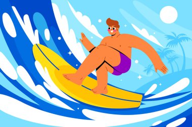 Düz El Çizilmiş Sörf Günleri Kompozisyonu