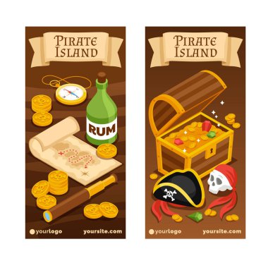 Isometric Korsan Adası Dikey Sancak Koleksiyonu