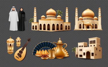 Şeffaf arkaplan üzerine Arap Kültür Gerçekçi Element Koleksiyonu