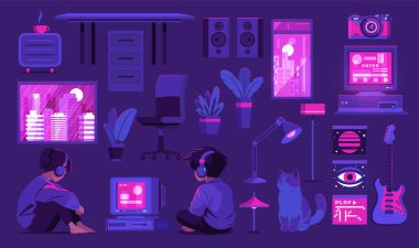 Nostaljik Lofi Retro Estetik Element Koleksiyonu