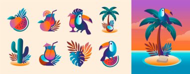 Gradyan Tropikal Plaj Tatil Elemanları Koleksiyonu