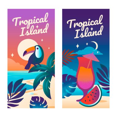 Yaz Tatili ve Tropikal Manzara Dikey Bayrak Koleksiyonu