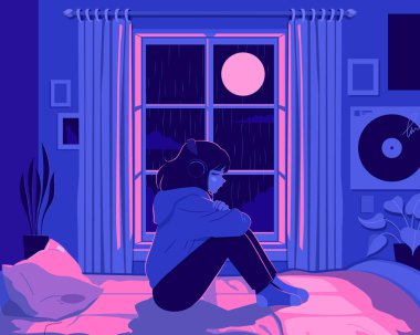 Modern Lofi Müzik ve Rahatlatıcı Gece Sahnesi