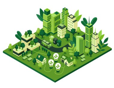 Yenilenebilir Enerji ve Altyapı İllüstrasyonuna sahip Akıllı Şehir