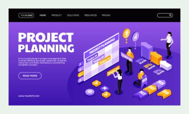 Proje Yönetimi ve Planlama İniş Sayfası için Isometric Zaman Çizelgesi