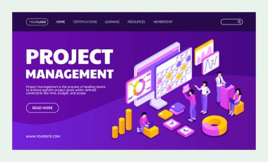 Proje Geliştirme İşlem İniş Sayfasının Isometric Illulation 'ı