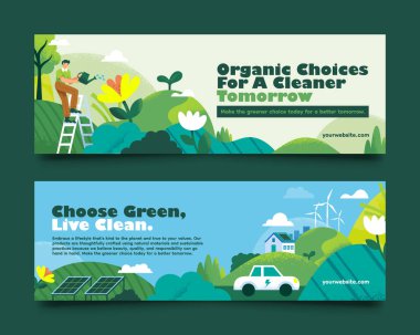 Sağlıklı Gezegen Yatay Bayrak Koleksiyonu için Yeşil Teknoloji