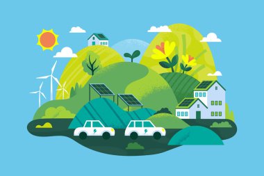 Doğal Sürdürülebilir Yaşam İçin Modern Düz Çizim