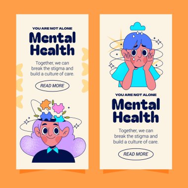 Vertical Mental Health Awareness Banners Set Featuring Characters in Reflection