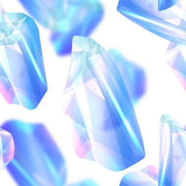 Temiz beyaz arkaplan üzerinde açık mavi ve pembe yanardöner kristal parçaları gösteren fayanslı bir kalıp tasarımı, ambalaj veya dekorasyon için ideal