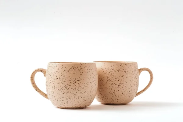 Tazze Ceramica Caffè Beige Vuote Sfondo Bianco Isolato Ritagliate — Foto Stock