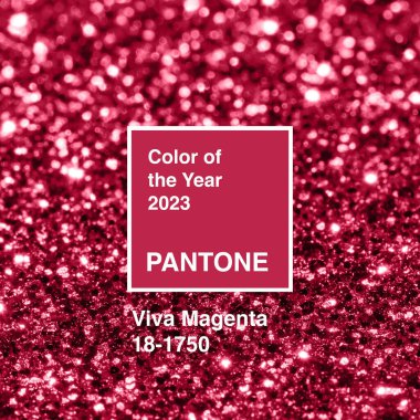 Dnipro, Ukrayna - 01 Şubat 2021: Viva Magenta arka planı bulanık parıltılarla. Pantone Yılın Rengi 2023. 