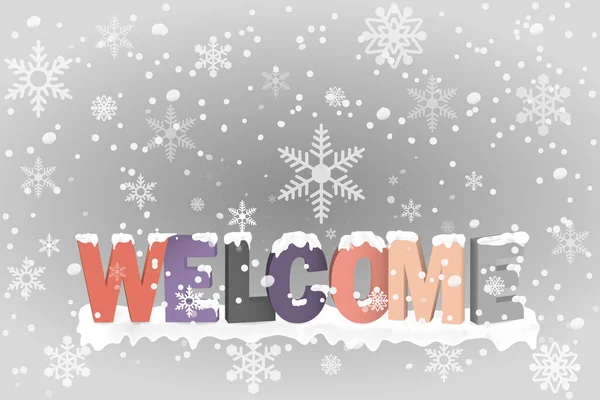 Χειμερινή Πινακίδα Καλωσορίσματος Χιονισμένο Φόντο Εποχιακή Πινακίδα Καλωσορίσματος Χιόνι — Διανυσματικό Αρχείο