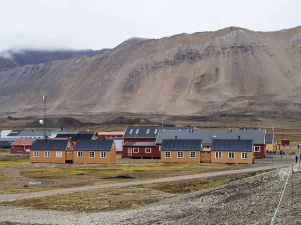 Spitsbergen, Svalbard, Norveç 'teki Ny-Alesund uluslararası araştırma yerleşiminin manzarası