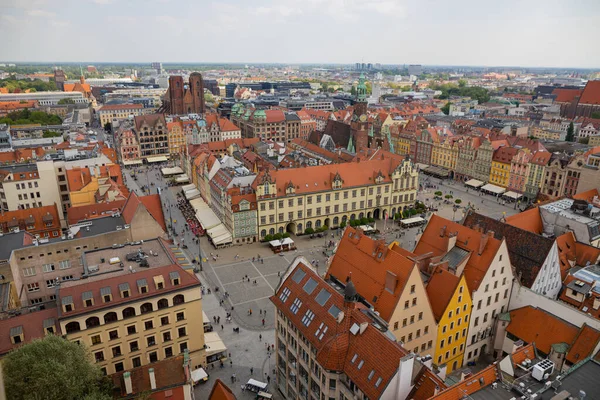 Top View Wroclaw City Center Colorful Houses Red Roofs Square Foto Stock
