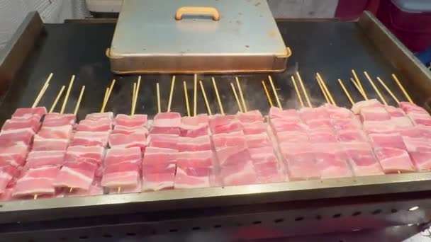 Straat Voedsel Japan Stijl Barbecue Varkensvlees Gegrild — Stockvideo